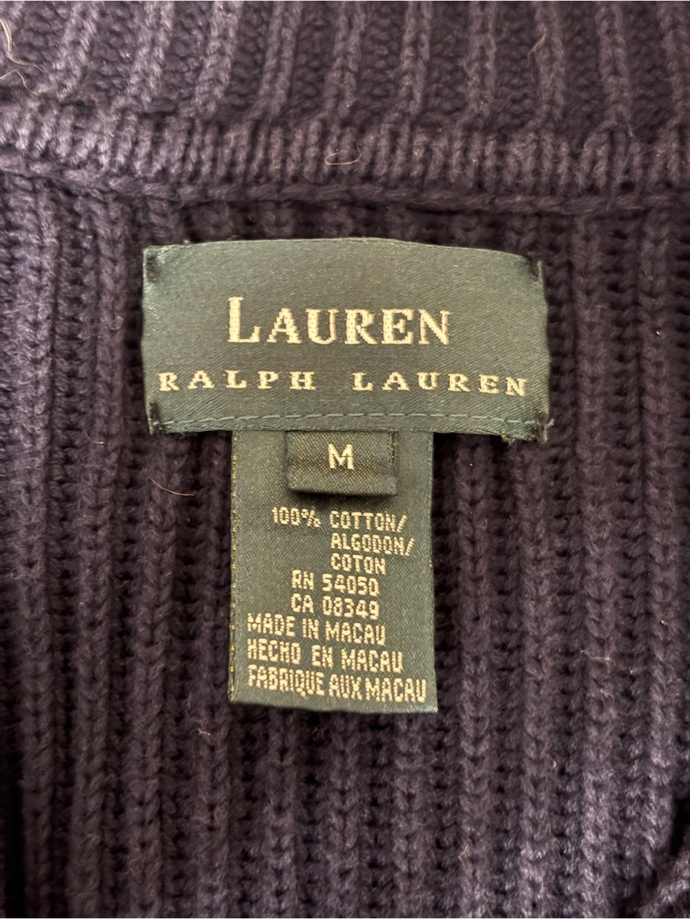 Lauren Ralph Lauren Navy Ribbed Cotton Double Breasted Cardigan M - Picture 2 of 7
